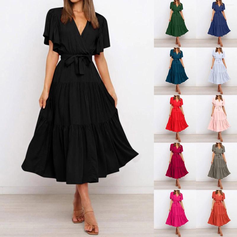 Casual Dresses Women' Summer V-Neck Solid Color Short Sleeve Neck Waist Long Boho Dress Aesthetic Floral Print Midi High, Blue
Casual Dresses Women' Summer V-Neck Solid Color Short Sleeve Neck Waist Long Boho Dress Aesthetic Floral Print Midi High, Blue