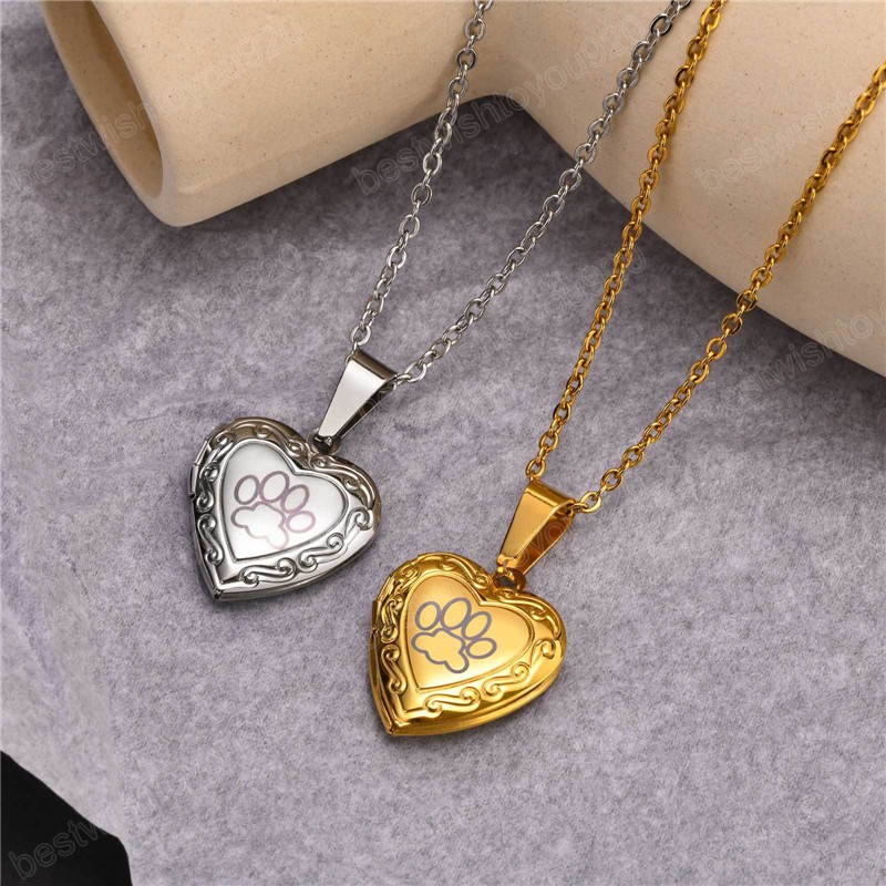 Fashion Gold Silver Color Stainless Steel Heart Pendant Necklace Punk Vintage Photos Necklace for Women