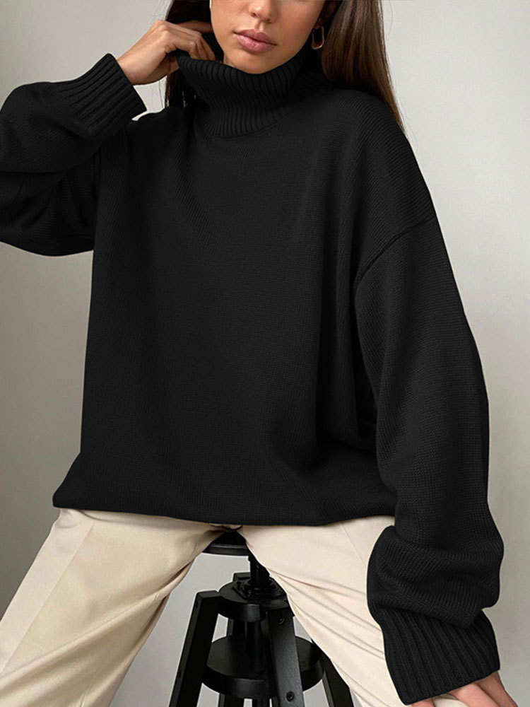 Women's Knits Tees Women Turtleneck Solid Basic Oversized Sweaters Pullovers Autumn Winter Female Casual Fashion Knitted Soft Sweaters Jumper 221