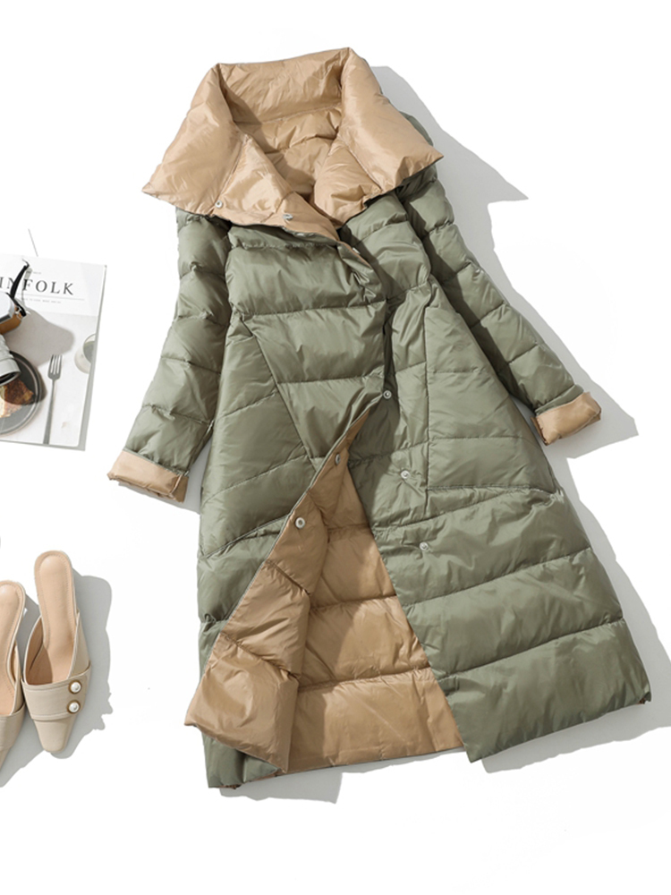 Women's Down Parkas Fitaylor Winter Women Turtleneck White Duck Down Coat Double Breasted Warm Parkas Double Sided Down Long Jacket 221007