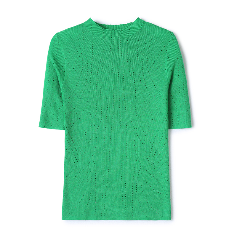 Women's Knits Tees Women Spring Summer Shortsleeved Halfhigh Collar Sweater Soft Wool Blend Sequin Pullover Tshirt Knitted Base Casual Sweater 22