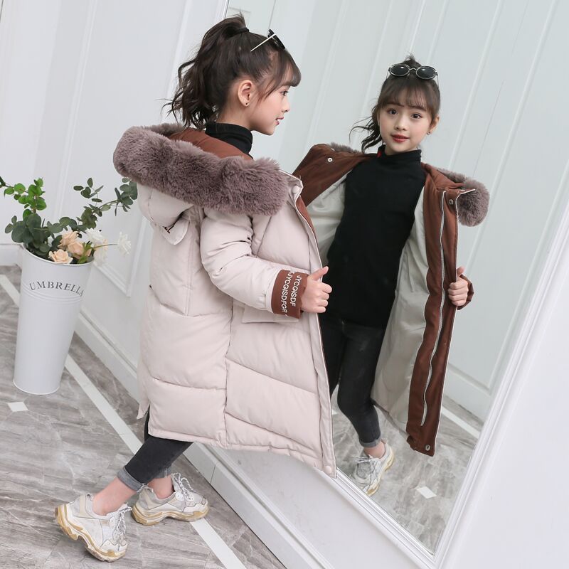 Down Coat Fashion Children Winter down cotton Jacket Girl clothing Kids clothes Warm Thick parka Fur Collar Hooded long Coats 3-14Y 221007