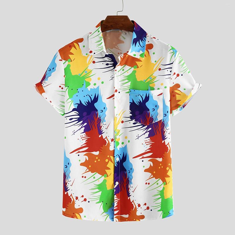 Men's Casual Shirts Shirt Beach Fashion Summer Single-breasted Men's Splash Lapel Ink Men Printed Top, White
Men's Casual Shirts Shirt Beach Fashion Summer Single-breasted Men's Splash Lapel Ink Men Printed Top, White