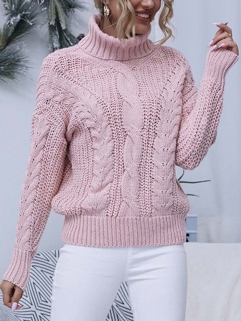 Women's Knits Tees Autumn Winter Women Turtleneck Sweater Loose Short Elegant Warm Knitted Pullovers Fashion Solid Tops Knitwear Jumper 221007
