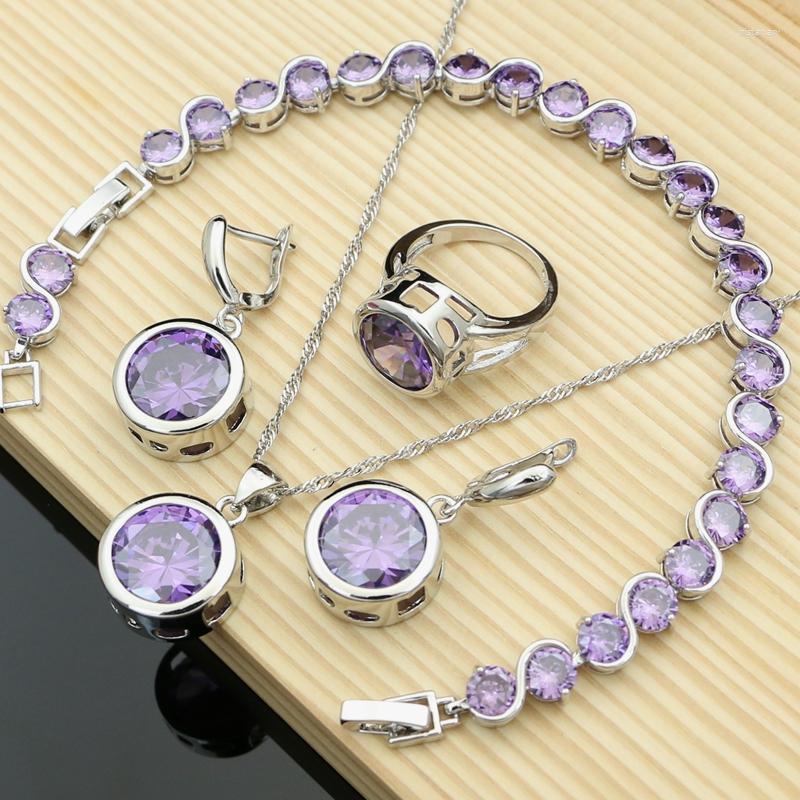 Necklace Earrings Set Silver 925 Big Round Purple CZ Birthstone Rings Fashion Accessories Wiomen Gift Drop, Picture shown
Necklace Earrings Set Silver 925 Big Round Purple CZ Birthstone Rings Fashion Accessories Wiomen Gift Drop, Picture shown