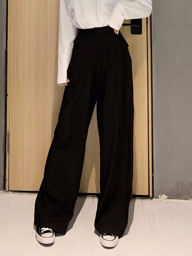 Womens Pants Capris Retro Solid Color Wild Straight Wide Leg Pants Female Spring Korean Fashion High Waist Casual Long Pants 221007