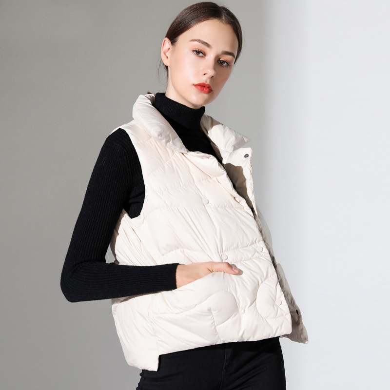 Women's Vests Janveny Black Khaki Stand Collar Women Winter Autumn Vests Ladies Casual 90 Duck Down Short Jacket Sleeveless Female Waistcoat 2210