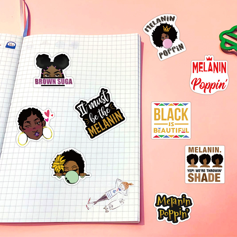 50PCS Melanin Poppin Stickers Inspirational Black Girl Graffiti Kids Toy Skateboard car Motorcycle Bicycle Sticker Decals Wholesale