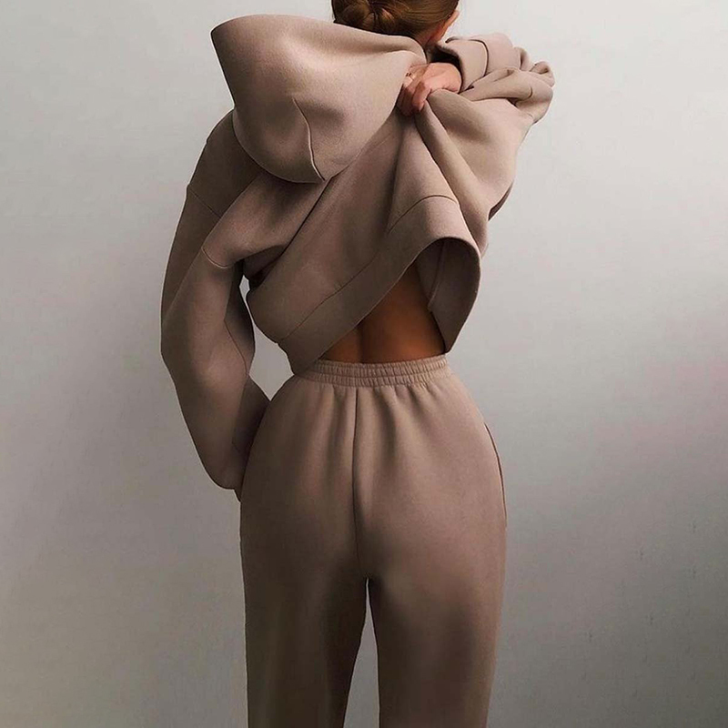 Women's Two Piece Pants Women Two Piece Sets Tracksuit Autumn Casual Solid Long Sleeve Hoodie Sweatshirts Female Fashion Oversized Trouser Suits 