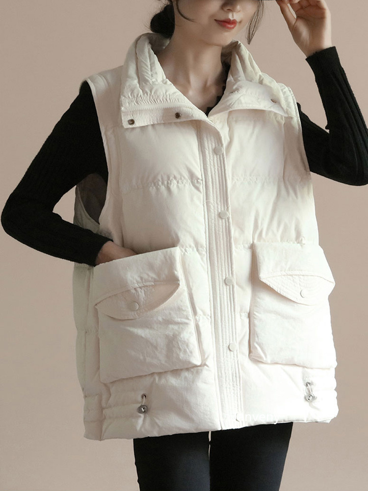 Women's Vests Janveny Winter Autumn Women Down Vest Black Stand Collar Windproof Gilet Sleeveless Puffer Feather Parka 90 Duck Down Waistcoat 221