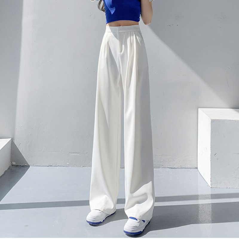 Womens Pants Capris Retro Solid Color Wild Straight Wide Leg Pants Female Spring Korean Fashion High Waist Casual Long Pants 221007
