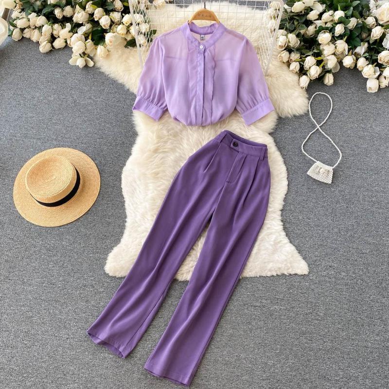 Women' Two Piece Pants Women Fashion Simple Summer Korean Short Sleeve Mesh Shirt Harlan Two-piece Sets E845, Purple
Women' Two Piece Pants Women Fashion Simple Summer Korean Short Sleeve Mesh Shirt Harlan Two-piece Sets E845, Purple