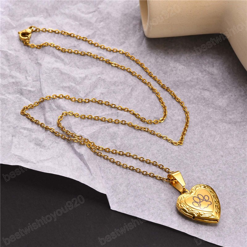 Fashion Gold Silver Color Stainless Steel Heart Pendant Necklace Punk Vintage Photos Necklace for Women