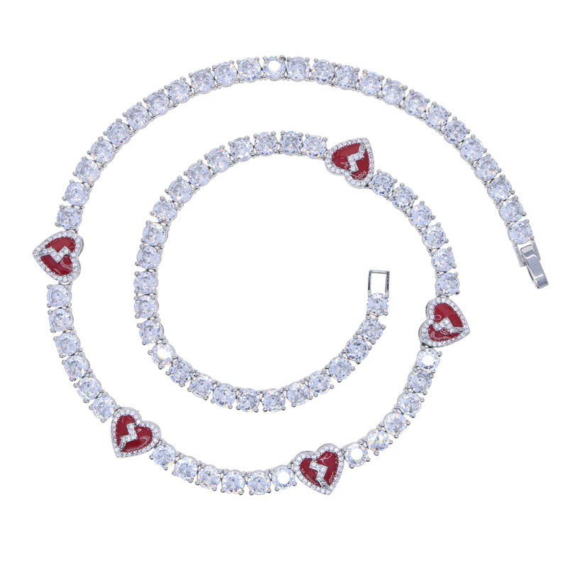 Iced Out Bg 5mm Cubic Zirconia Tennis Chain Necklace with Colorful Enamel Heart Lip Charm for Men and Women