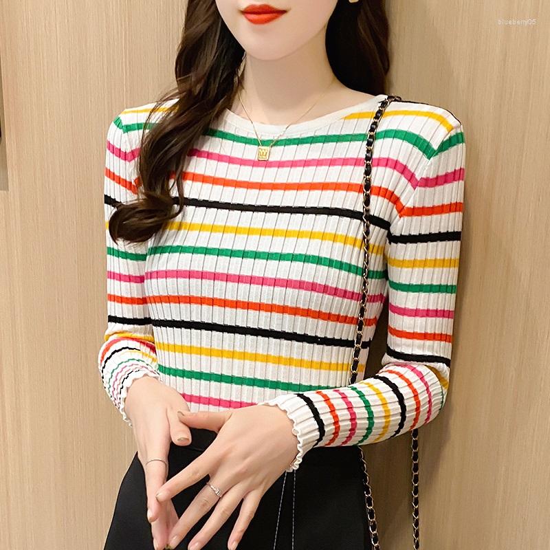 Women's Sweaters TuangBiang O-Neck Rainbow Stripes Women Pullovers Autumn Slim Long Sleeve Ribbed 2022 Basic Elastic Ladies Knitted Tops, Blue striped
Women's Sweaters TuangBiang O-Neck Rainbow Stripes Women Pullovers Autumn Slim Long Sleeve Ribbed 2022 Basic Elastic Ladies Knitted Tops, Blue striped