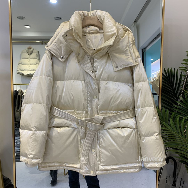 Women's Down Parkas Janveny Glossy Shiny Down Jacket Women Winter 90% White Duck Down Coat Female Puffer Parkas Hooded Waterproof Snow Outwear 22