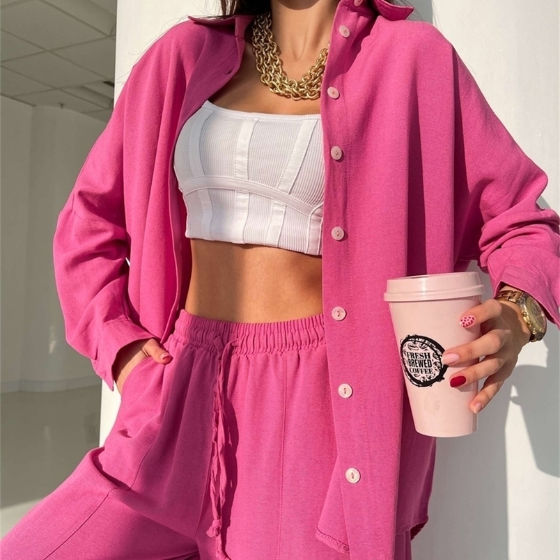 Women's Two Piece Pants spring and summer European and American casual suits solid color lapel long-sleeved shirt top harem pants two-piece set 2