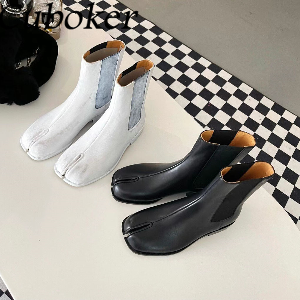 Boots Genuine Leather Women Ankle Black Split Toe Motorcycle For Men High Quality Runway Couple Womens Botas 221007