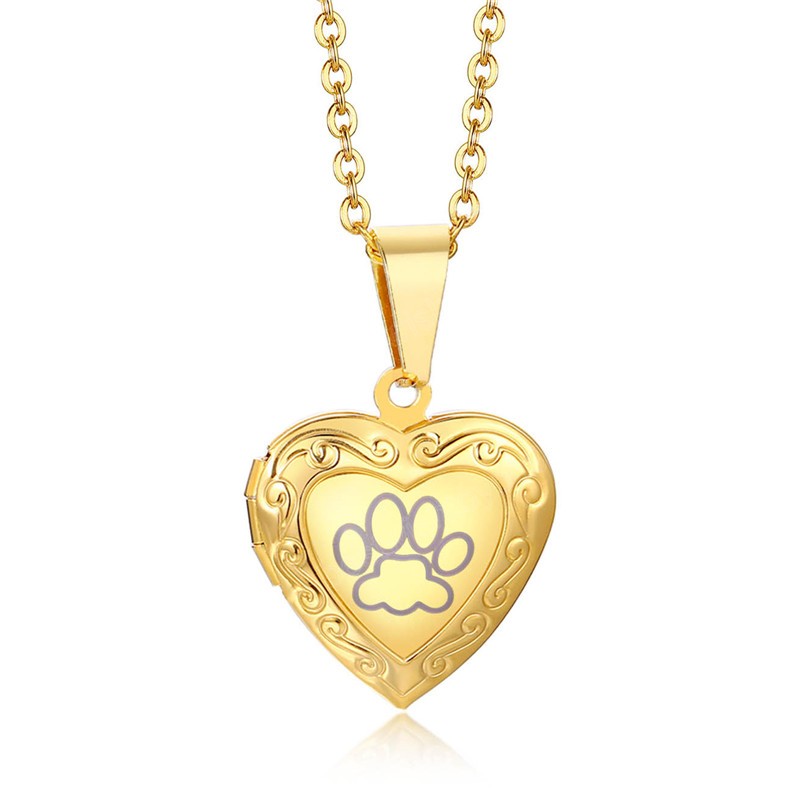 Fashion Gold Silver Color Stainless Steel Heart Pendant Necklace Punk Vintage Photos Necklace for Women