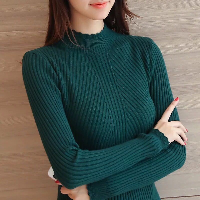 Women's Knits Tees Knitted Sweater Turtleneck Women Winter Autumn Long Sleeve Female Slim Thin Ladies Tops Woman Pullovers Pull Femme Hiver 22100