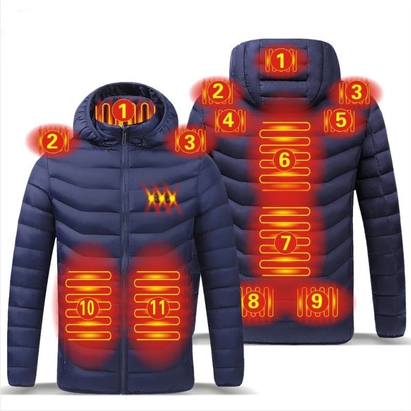 Mens Down Parkas Men Heated Jackets Outdoor Coat USB Electric Battery Long Sleeves Heating Hooded Jackets Warm Winter Thermal Clothing 2201006