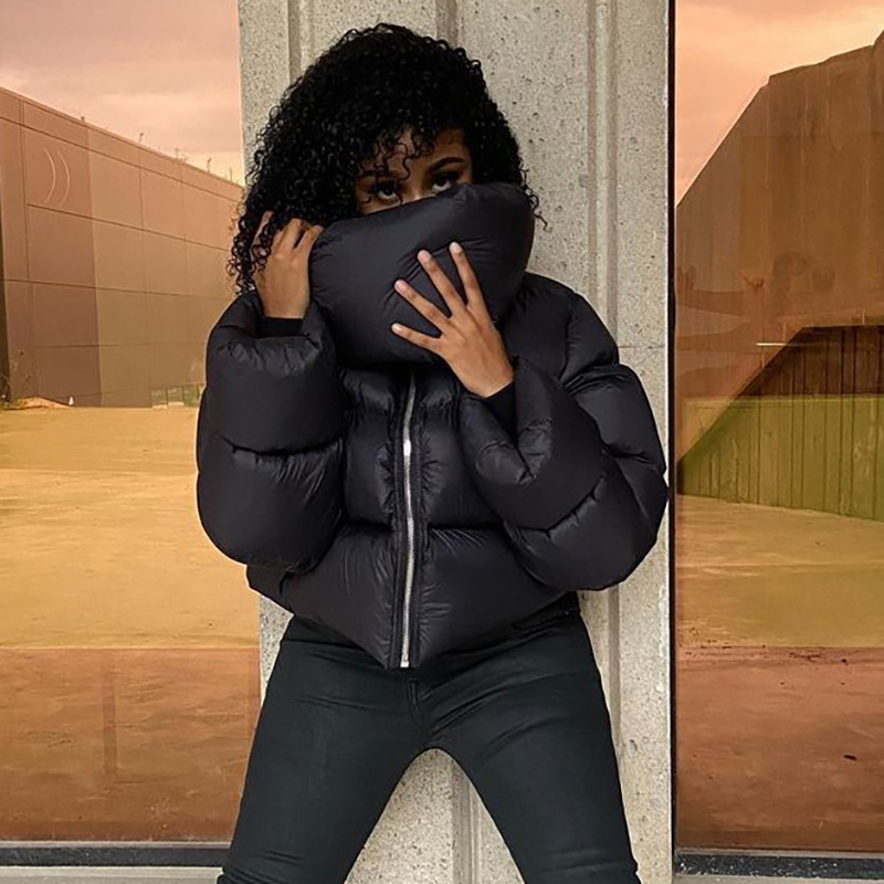 Women's Down Parkas Winter Oversized Black Bubble Coats Women Fashion Zipper Scarf Collar Puffer Short Jackets High Street Outwear Casual Parka 2