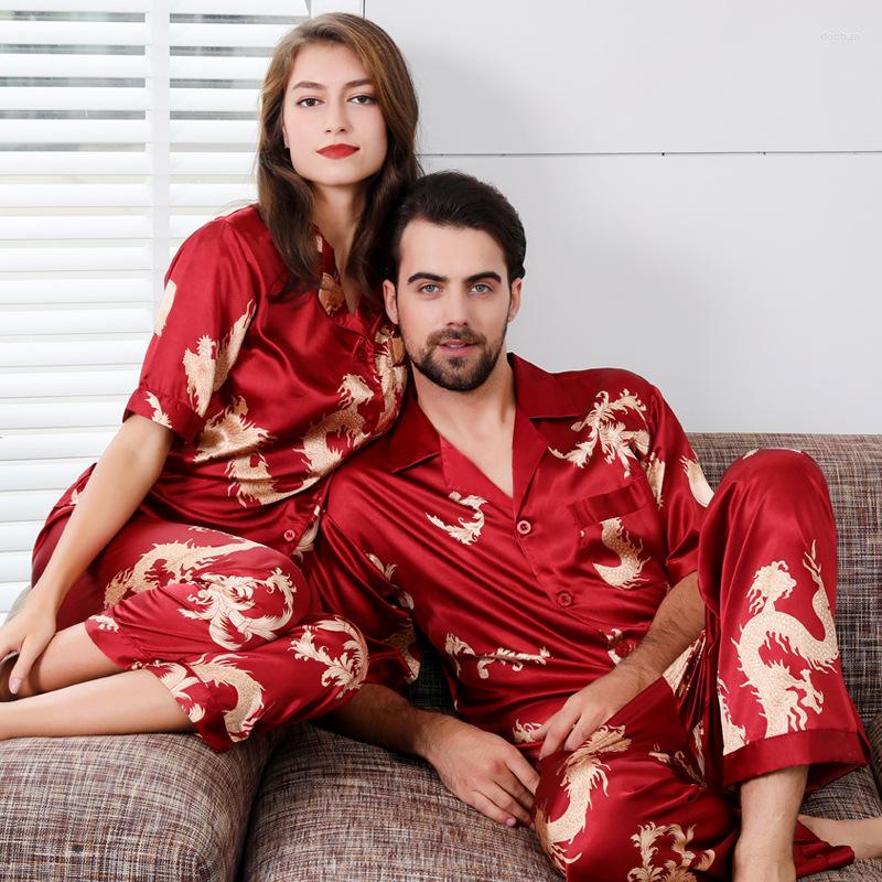 Men's Sleepwear Men Satin Silk Pajamas Set Print Chinese Dragon 2 Piece Pyjamas Short-sleeved Rayon Couple Home Wear Short Sleeve Nightwear, Wine red women
Men's Sleepwear Men Satin Silk Pajamas Set Print Chinese Dragon 2 Piece Pyjamas Short-sleeved Rayon Couple Home Wear Short Sleeve Nightwear, Wine red women