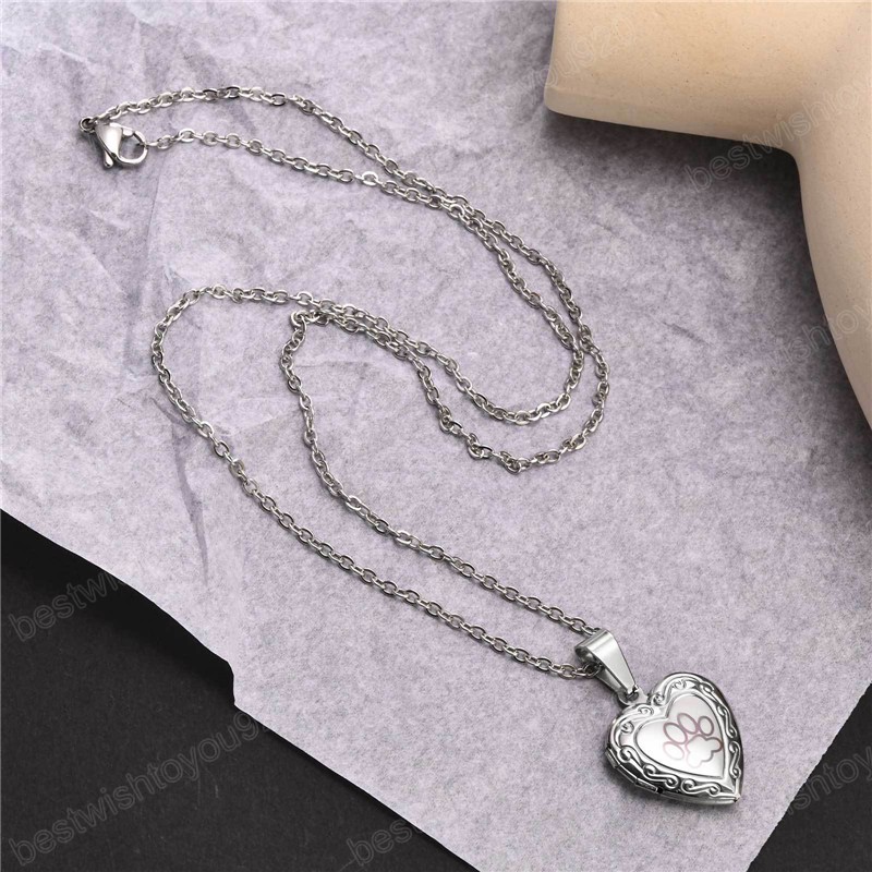 Fashion Gold Silver Color Stainless Steel Heart Pendant Necklace Punk Vintage Photos Necklace for Women