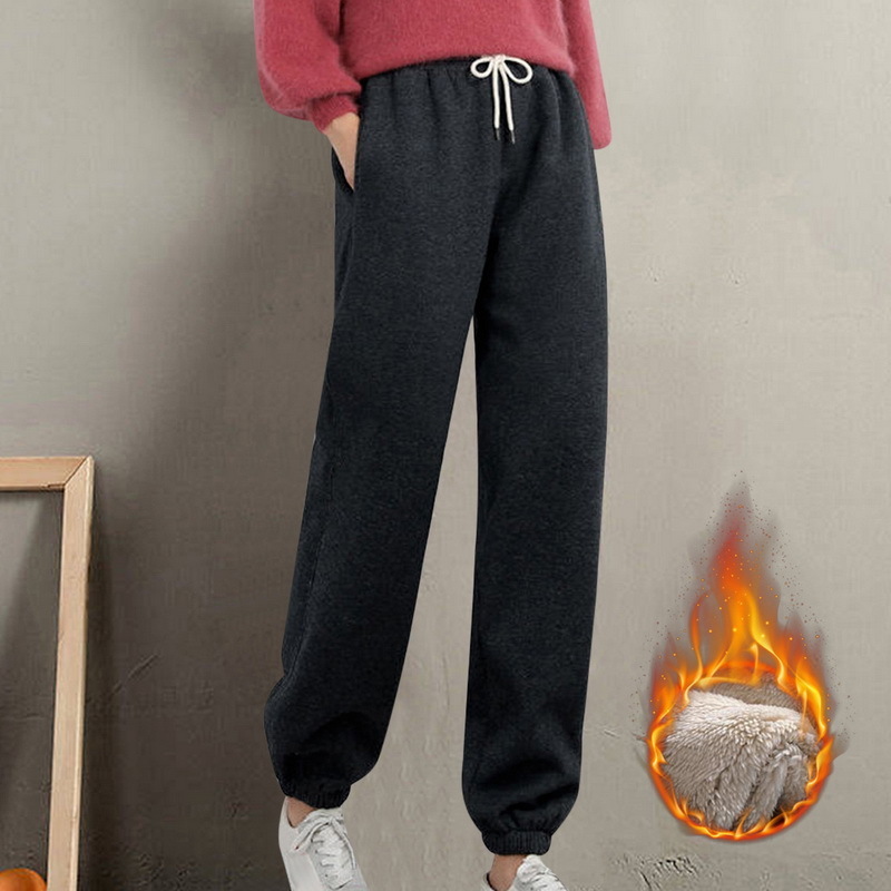 Womens Pants Capris Winter Women Thicken Pants Gym Sweatpants Solid Color Warm Leggings Female Casual Elasticity Loose Sports Fleece Trousers 221007