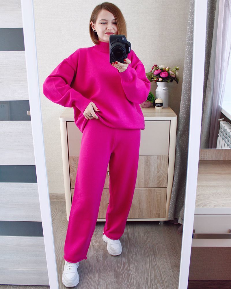 Women's Two Piece Pants GIGOGOU High Quality Two Piece Women Sweater TrackSuit Autumn Winter OverSized Loose Pant Suits Thick Warm Lady Knitted S