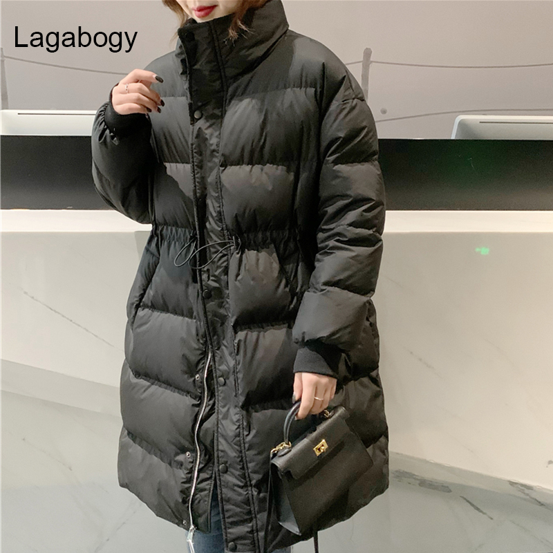 Women's Down Parkas Lagabogy Winter Stand Collar Long Women White Duck Down Jacket Female Loose Windproof Khaki Parka Thick Warm Snow Coat 221007
