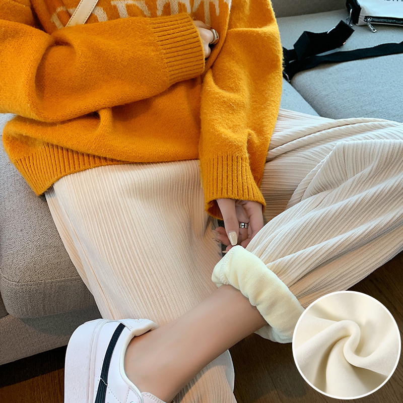 Womens Pants Capris Women Warm Winter Plush Thick Cashmere Corduroy Pants Female Casual Korean Style Sweatpants Loose Harem Long Trousers Joggers 2210