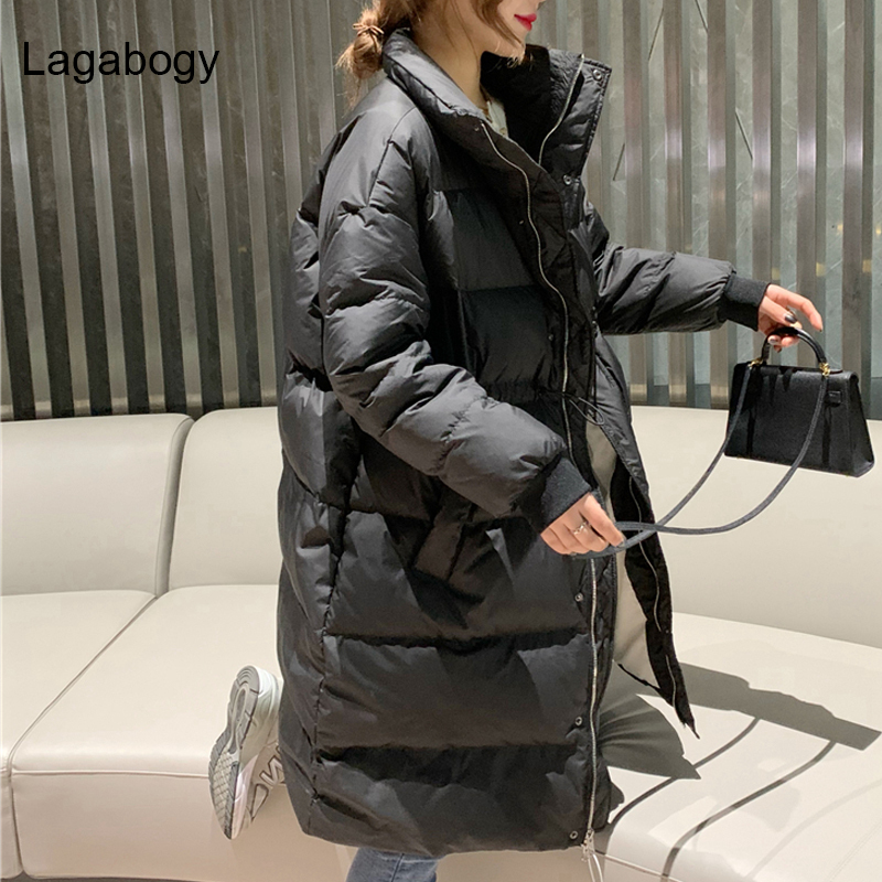 Women's Down Parkas Lagabogy Winter Stand Collar Long Women White Duck Down Jacket Female Loose Windproof Khaki Parka Thick Warm Snow Coat 221007