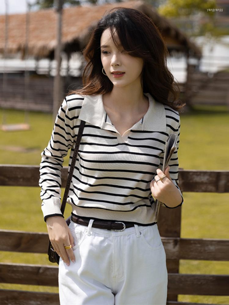 Women's T Shirts Korean Women's Knitted Polo Shirt Striped T-shirt Autumn Long Sleeve Pullover Tops Fashion Beige Tees Loose Casual
Women's T Shirts Korean Women's Knitted Polo Shirt Striped T-shirt Autumn Long Sleeve Pullover Tops Fashion Beige Tees Loose Casual