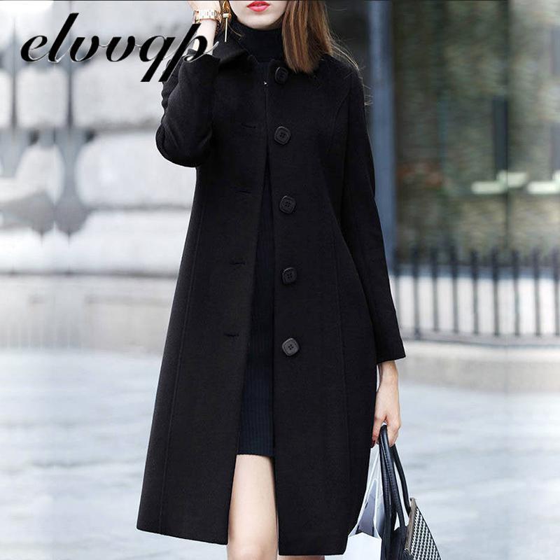 Womens Wool Blends Fashion British Solid Button Woolen Coat Women Long Sleeve Coats Woman Elegant Pocket Slim Outwear Mujer 221007
