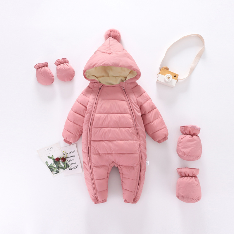 Rompers winter baby jacket plus velvet girl snow-proof down cotton boy Romper born toddler jumpsuit clothes 221007