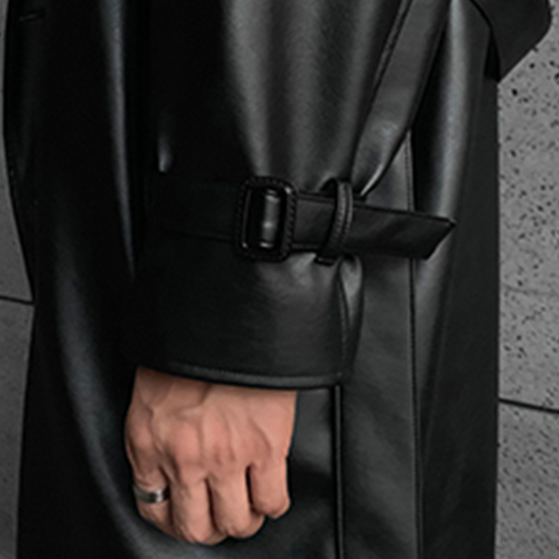 Men's Leather Faux Mauroicardi Spring Autumn Long Black Oversized Trench Coat Drop Shoulder Belt Coats for 221007