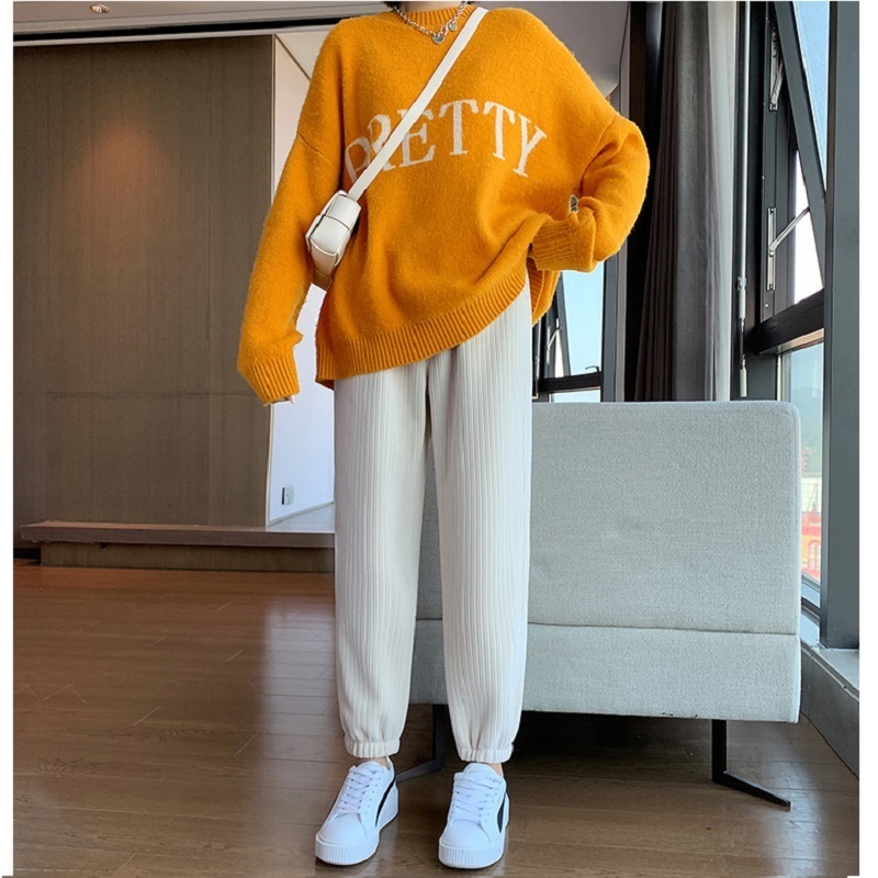 Womens Pants Capris Women Warm Winter Plush Thick Cashmere Corduroy Pants Female Casual Korean Style Sweatpants Loose Harem Long Trousers Joggers 2210