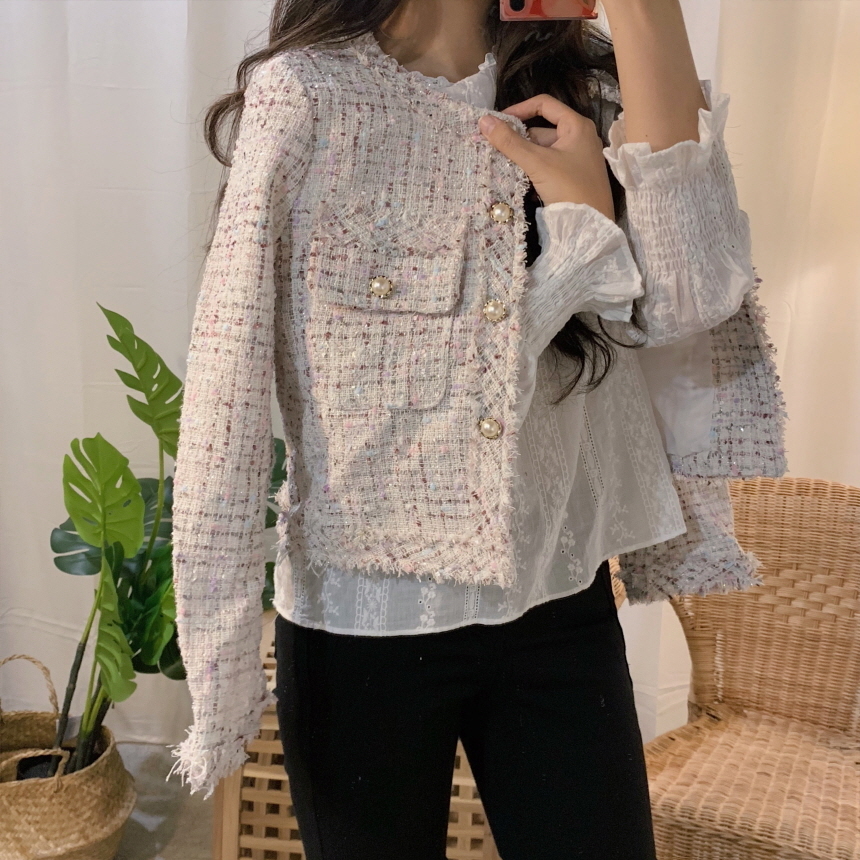Women's Knits Tees HMA Autumn Women Single-Breasted Tweed Jacket High Quality Female Elegant Korean Chic Short Coat 221007