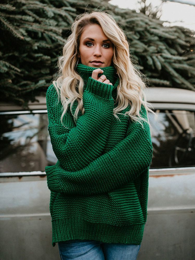 Women's Knits Tees Winter Women Thick Sweater Pullover Women's Turtleneck Ladies Knitted Oversized Fluffy Green Sweaters Tops For Woman Jump
