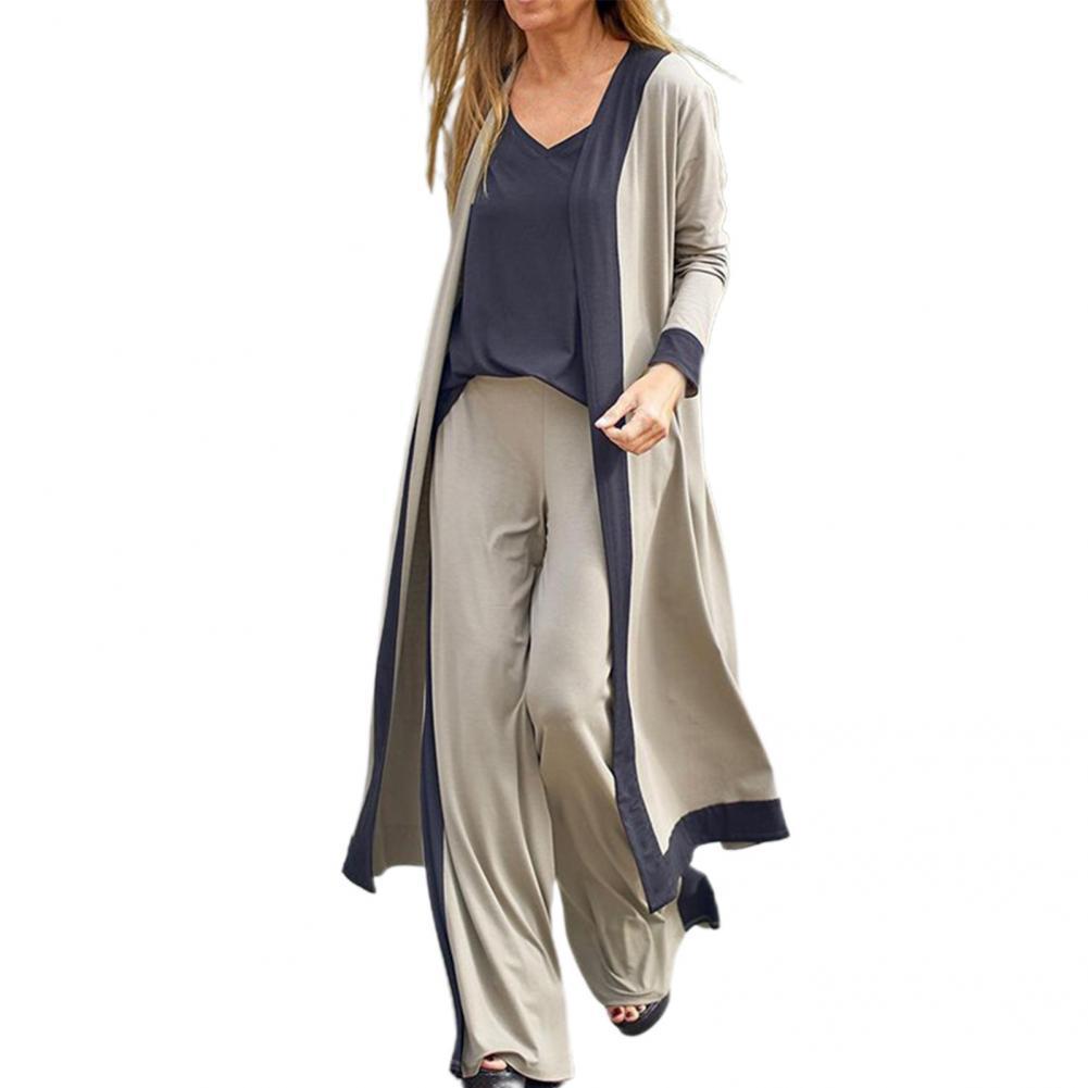 Women's Two Piece Pants Autumn Winter 1 Set Stylish Cardigan Coat Sling Top Pants Homewear Set Three-Piece Women Outfit Color Block for Office 22
