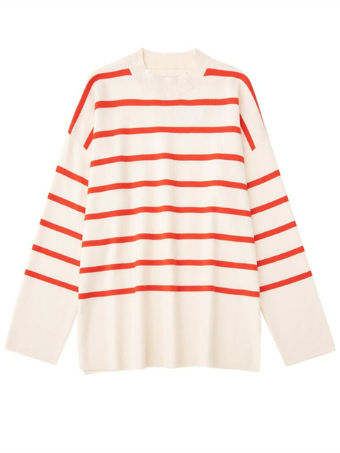 Women's Knits Tees Ladies Autumn Winter Sweater Women Striped Basic Loose Warm Soft Pullover Casual Knitted Jumper Chic Women Sweater Top Female 