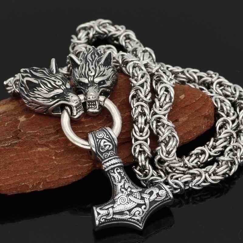 Fashion Personality Stainless Steel Wolf Head and Viking Thor's Hammer Pendant Necklace for Men's Nordic Celtic Symbol Jewelry
Fashion Personality Stainless Steel Wolf Head and Viking Thor's Hammer Pendant Necklace for Men's Nordic Celtic Symbol Jewelry