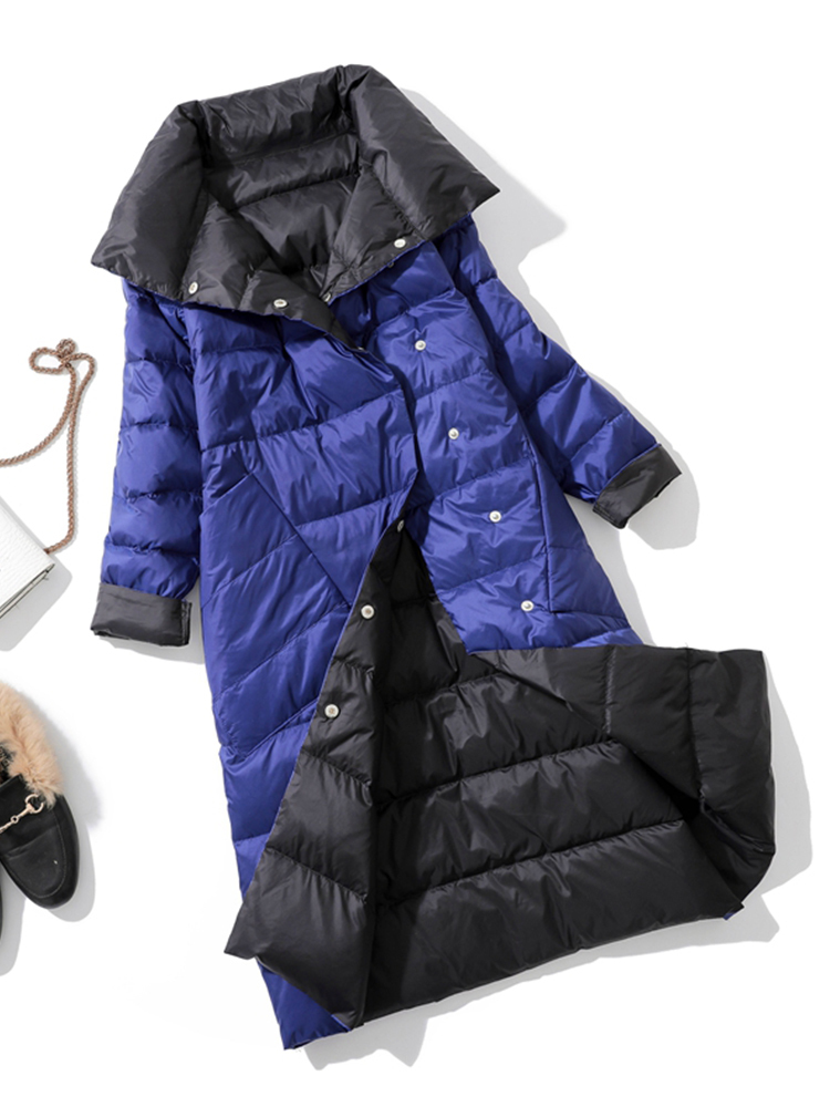 Women's Down Parkas Fitaylor Winter Women Turtleneck White Duck Down Coat Double Breasted Warm Parkas Double Sided Down Long Jacket 221007