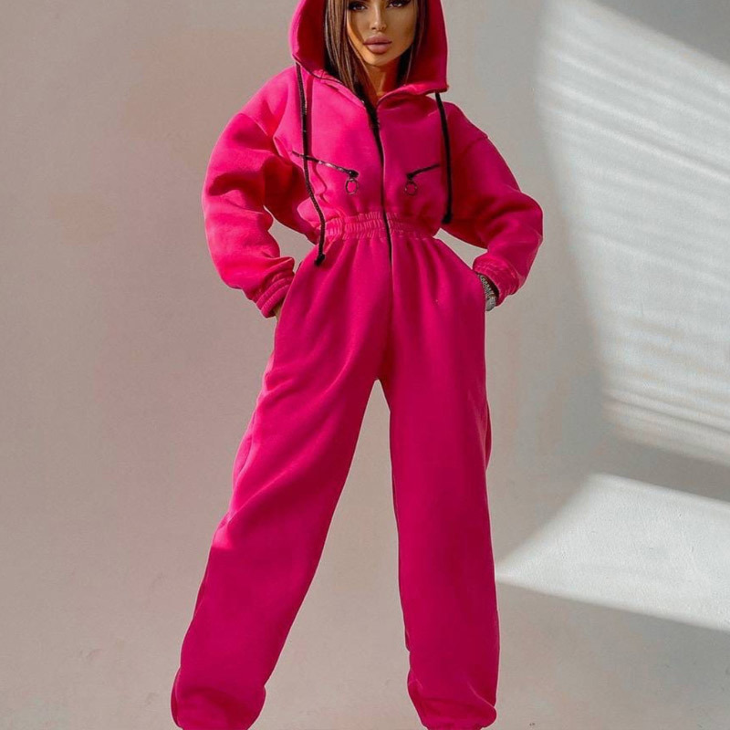 Women's Two Piece Pants Casual Women Basic Hoodie Two Piece Sets Zipper Drawstring Jacket Outerwear And Elastic Pencil Pant Suit Autumn Winter Tr