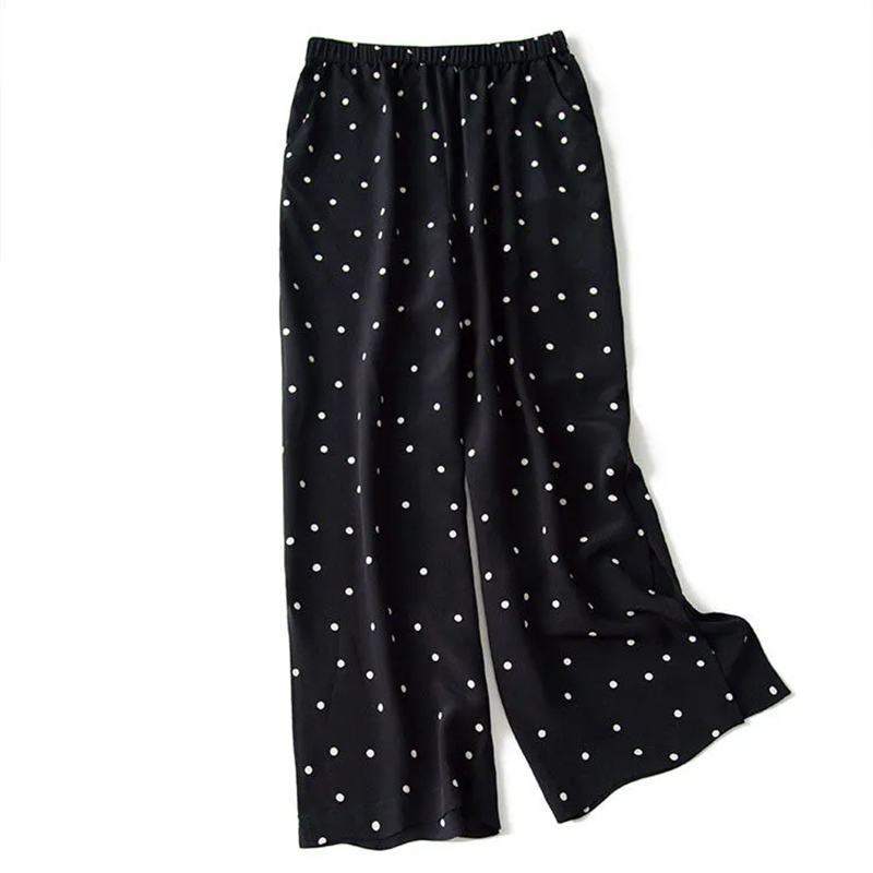 Women's Two Piece Pants Women's suit vintage casual chiffon lace up sleeveless top polka dot high waist wide leg Women's pants set woma