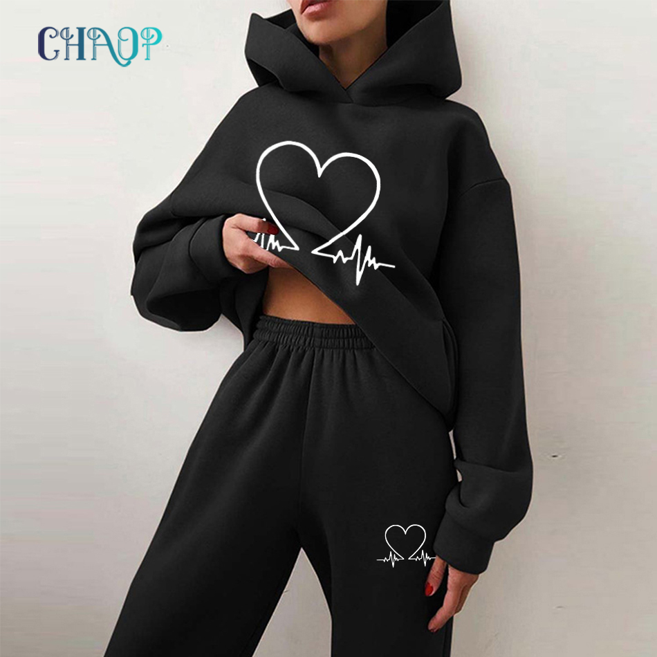 Women's Two Piece Pants Winter Two Piece Sets Women Tracksuit Oversized Suit Autumn Trouser Suits Female Sweatshirt Print Sports Hoodie Sportswea