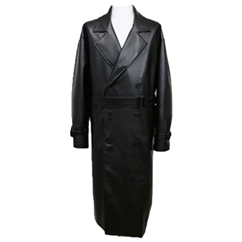 Men's Leather Faux Mauroicardi Spring Autumn Long Black Oversized Trench Coat Drop Shoulder Belt Coats for 221007