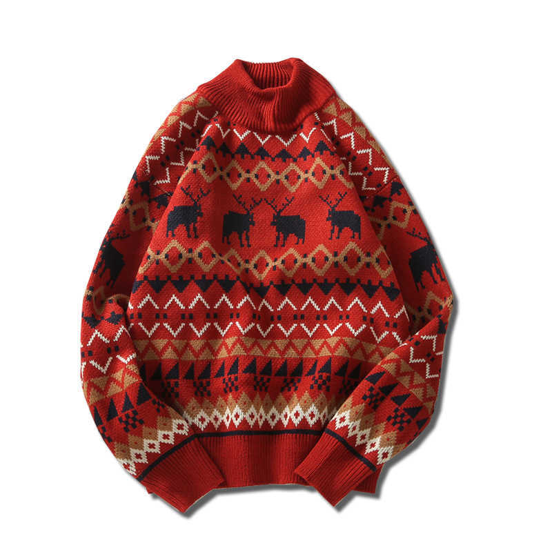 Men's Sweaters E-BAIHUI Christmas Printed Deer Fashion Women Sweater Knitwear Unisex Streetwear Pull Half Turtleneck Vintage Sweater