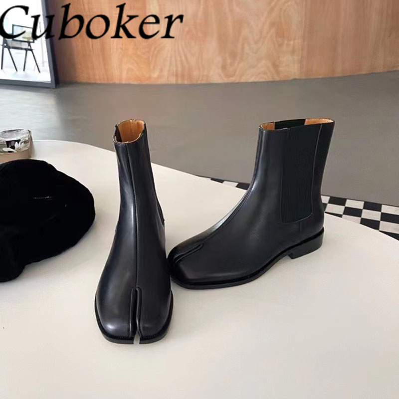 Boots Genuine Leather Women Ankle Black Split Toe Motorcycle For Men High Quality Runway Couple Womens Botas 221007